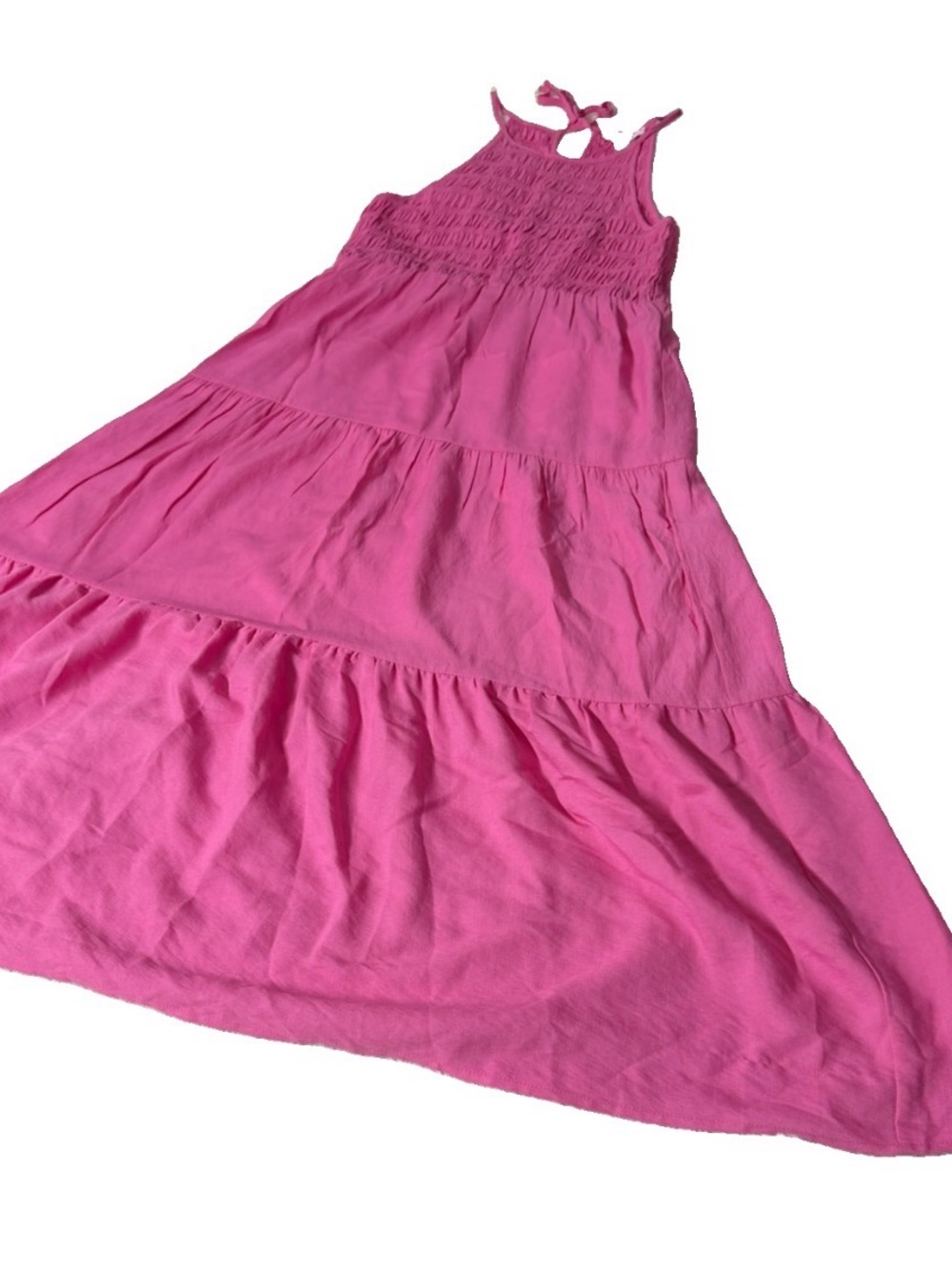 THML size Small Women's Pink Tiered Maxi Dress solid color smocked Tassle